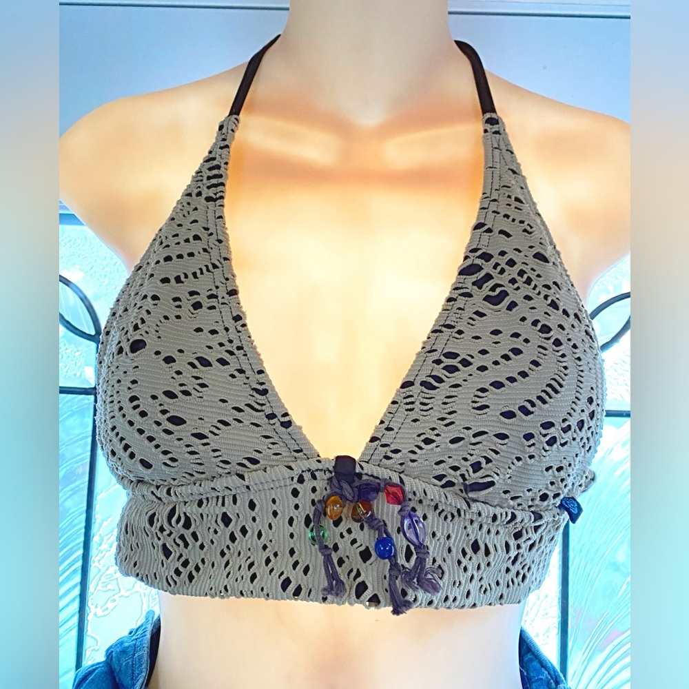 Aqua Rose- Lace Halter Bikini Top